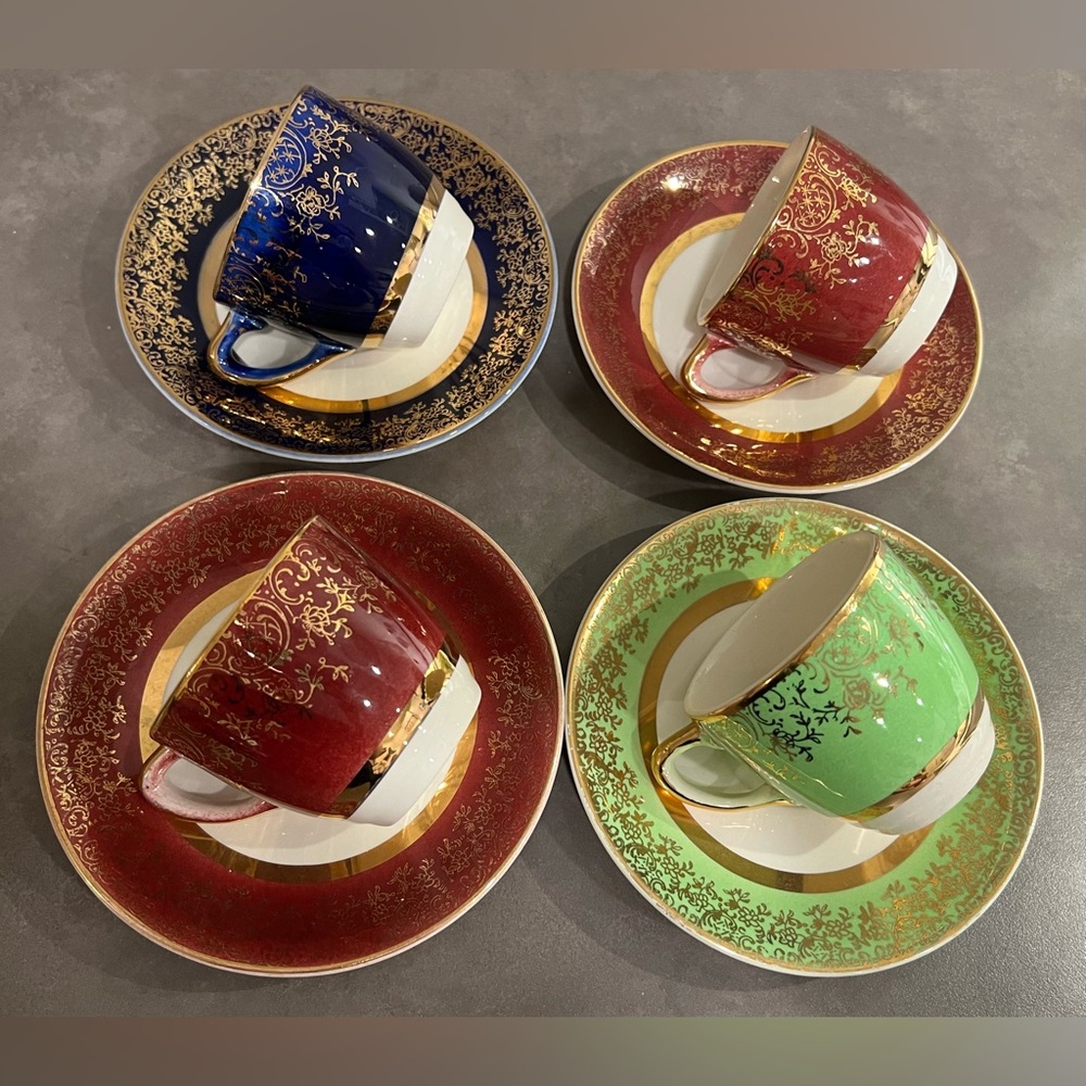 Vintage Aristocrat By Salem China Co. (Set Of FOUR) 23K Trim Expresso/Coffee/Tea